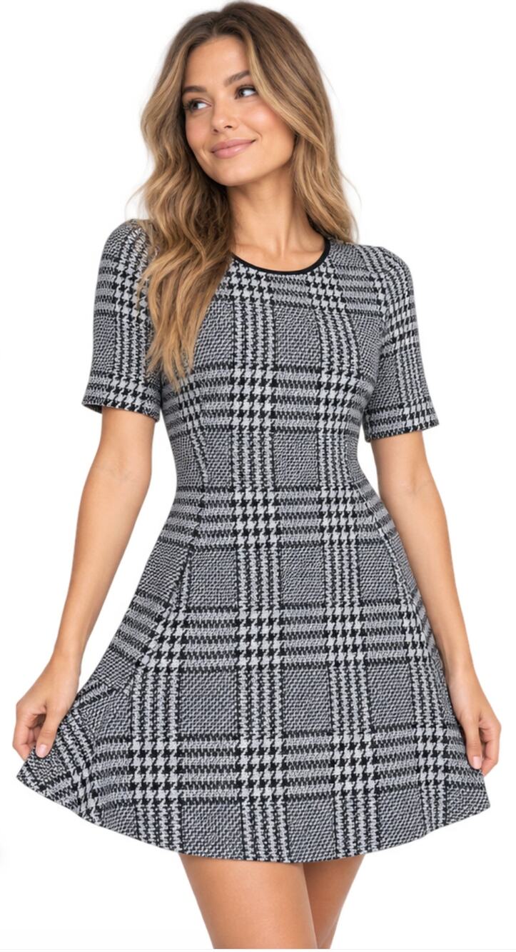 Theory "Nikay" Plaid/Houndstooth Fit-and-Flare Dress Size 2
